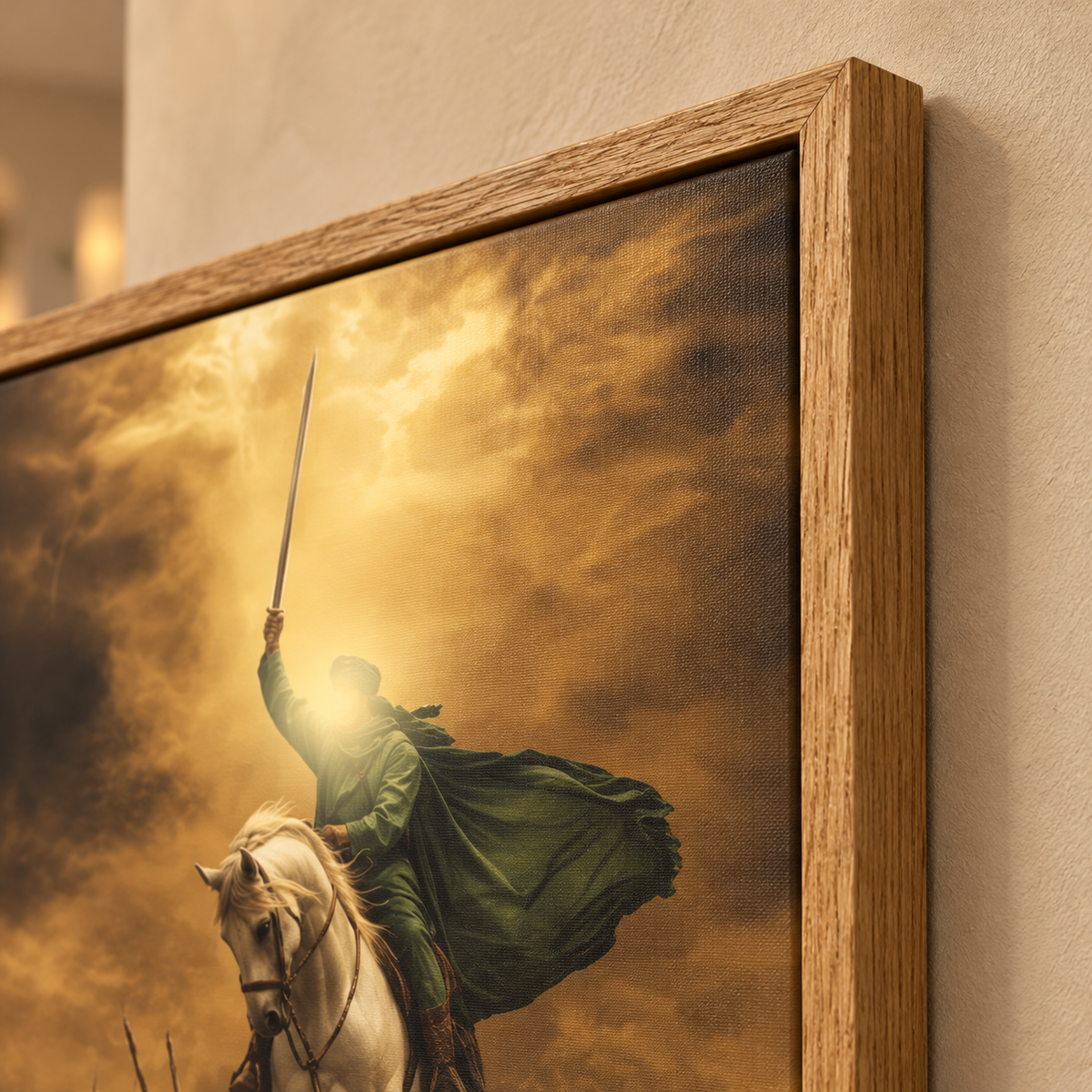 Rider of Valor with Arabic Calligraphy (Single Panel) Framed Canvas Wall Art