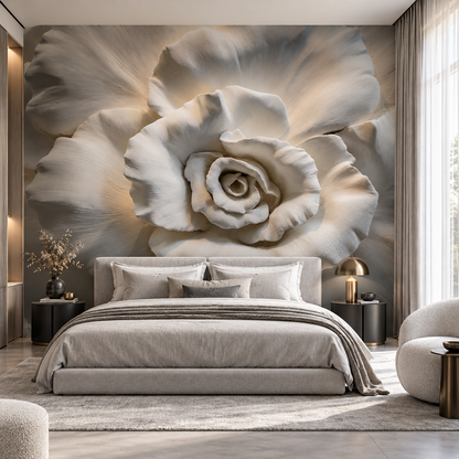 Sculpted Ivory Rose Luxury Floral Wall Mural
