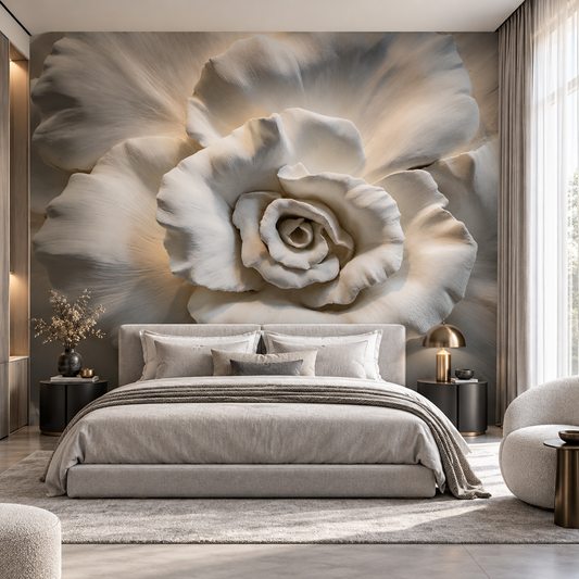 Sculpted Ivory Rose Luxury Floral Wall Mural