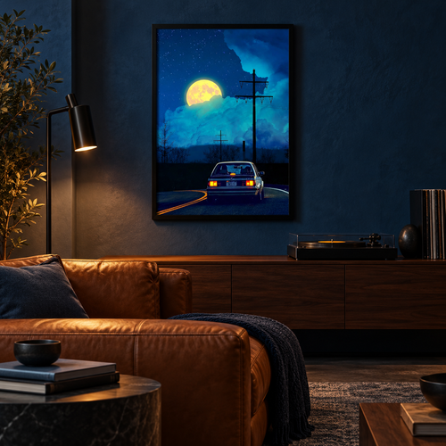 Midnight Moon Drive (Single Panel) Framed Art Poster