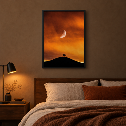 Crescent Moon Over the Lone Tree (Single Panel) Landscape Art Poster