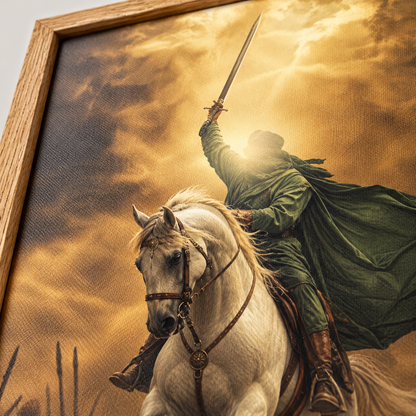 Rider of Valor with Arabic Calligraphy (Single Panel) Framed Canvas Wall Art