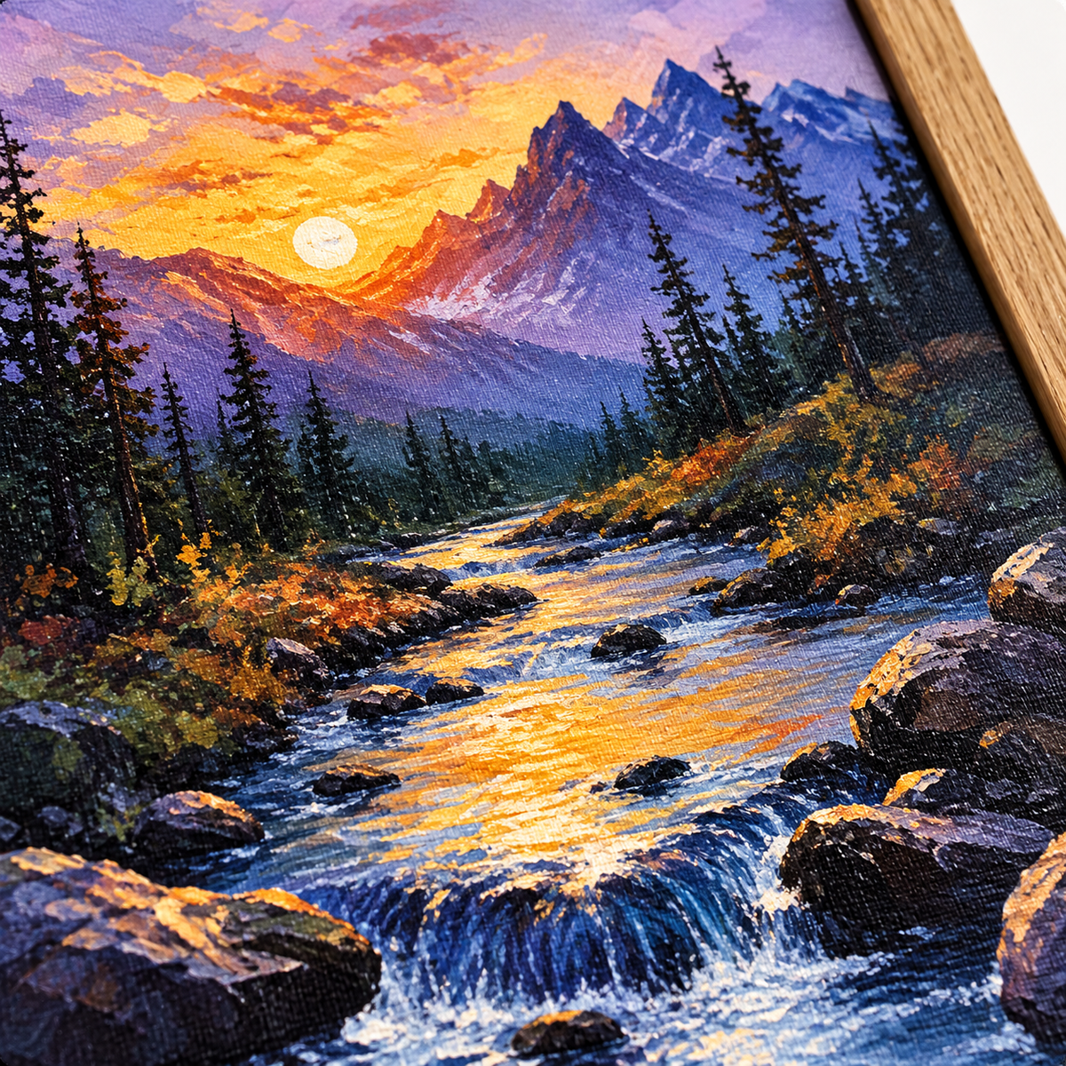 Golden Mountain Stream (Single Panel) Framed Canvas Wall Art
