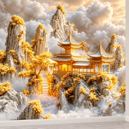 Golden Palace Above the Clouds Fantasy Wall Mural