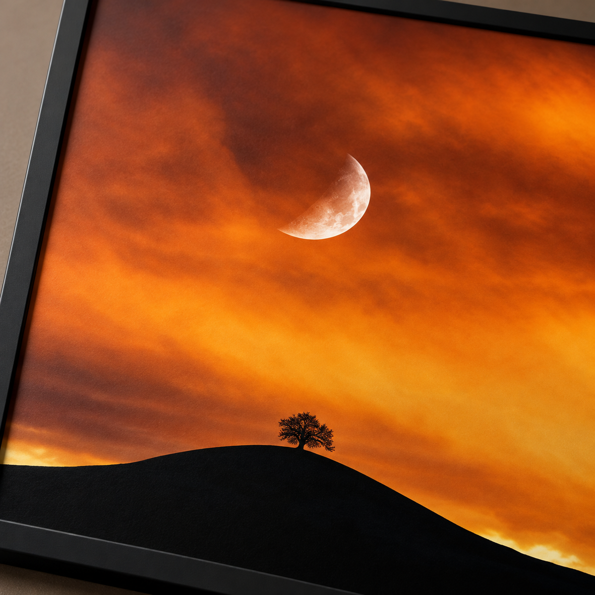 Crescent Moon Over the Lone Tree (Single Panel) Landscape Art Poster
