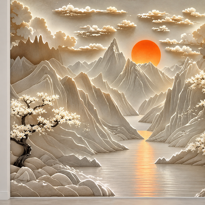 Golden Dawn Mountain Valley Sculptural-Effect Wall Mural
