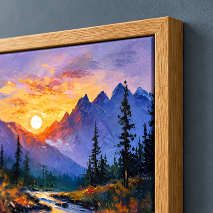 Golden Mountain Stream (Single Panel) Framed Canvas Wall Art